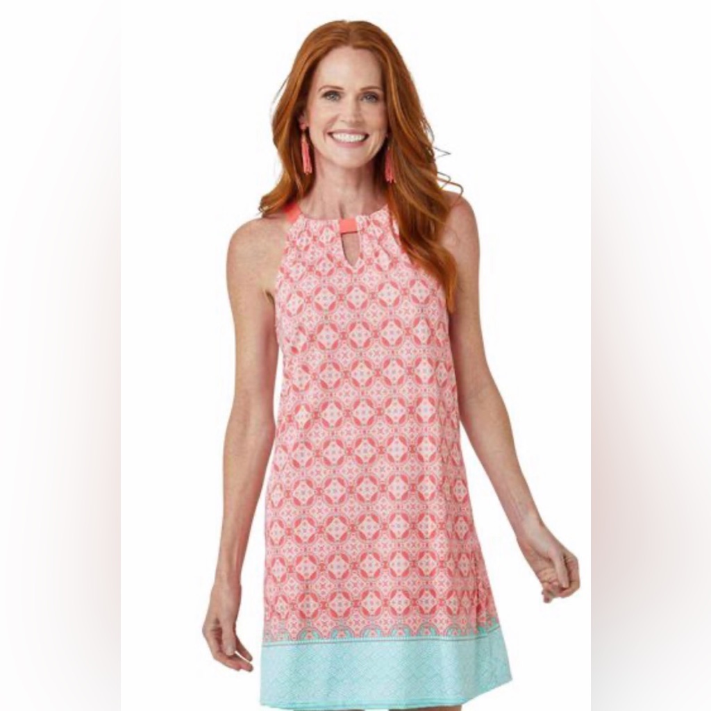 Cabana Life Upf Women's Sleeveless Shift Mini Dress Vacation Coral Mint Xs